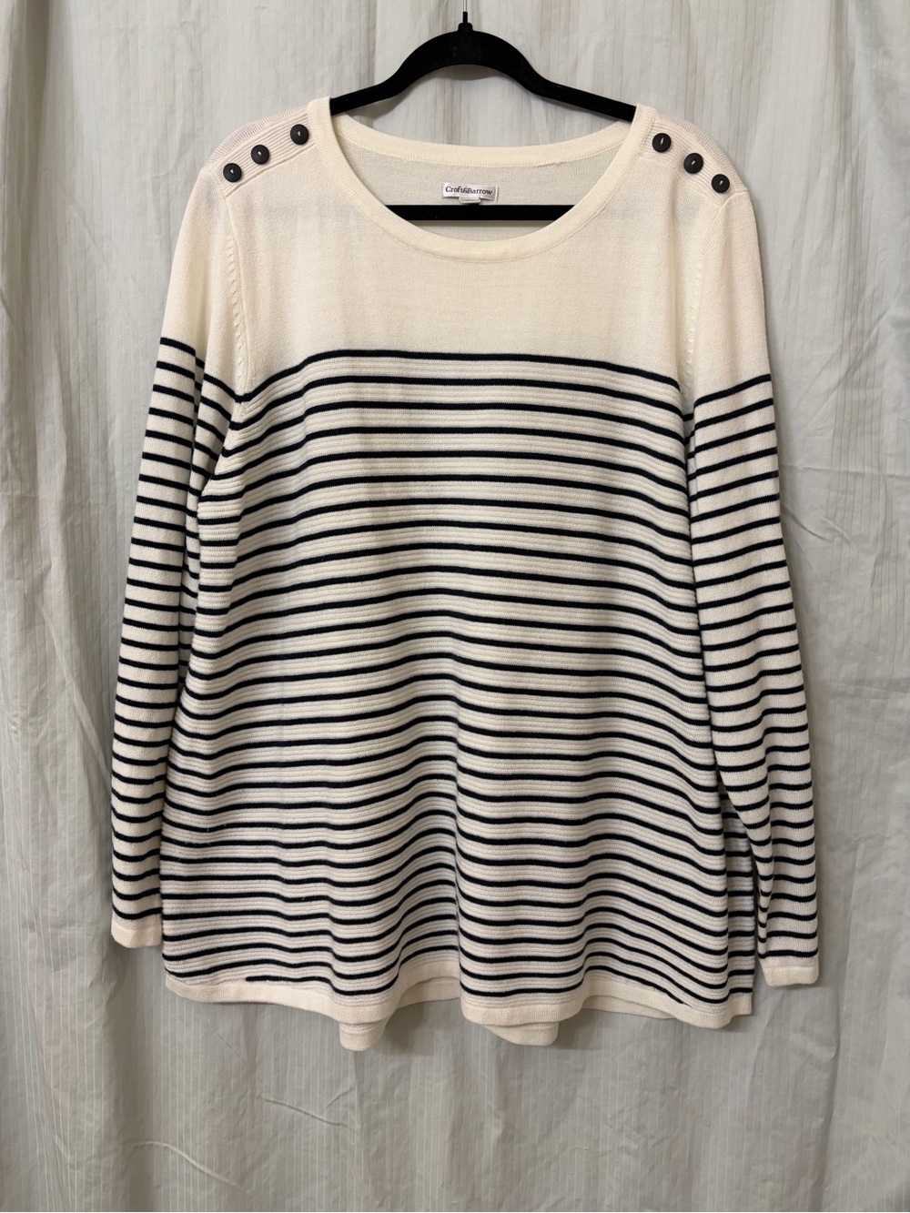 croft & barrow Cream and Black Striped Button-Shoulder Sweater Top